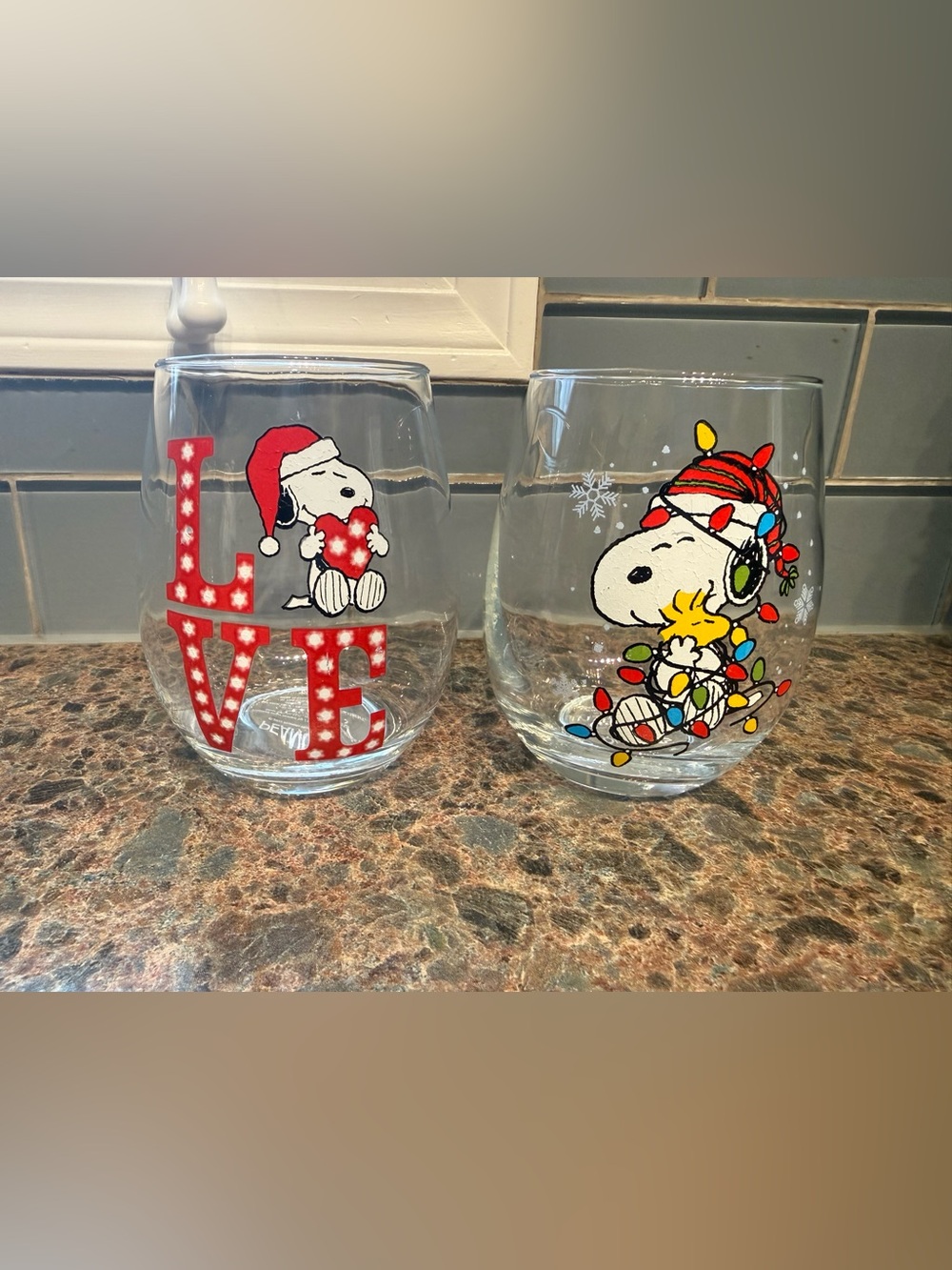 Peanuts Snoopy Holiday Stemless Glasses - Red, White, Yellow, Green, Blue